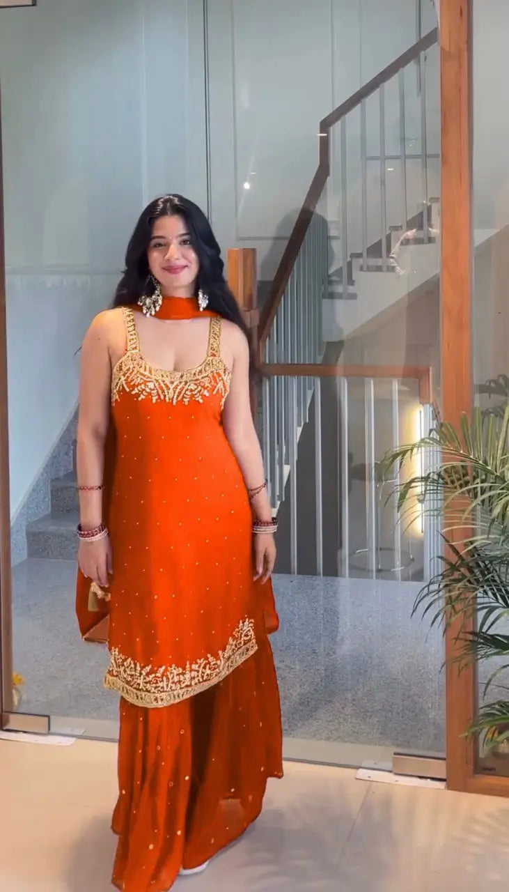 Georgette Embroidered Sharara Set with Dupatta