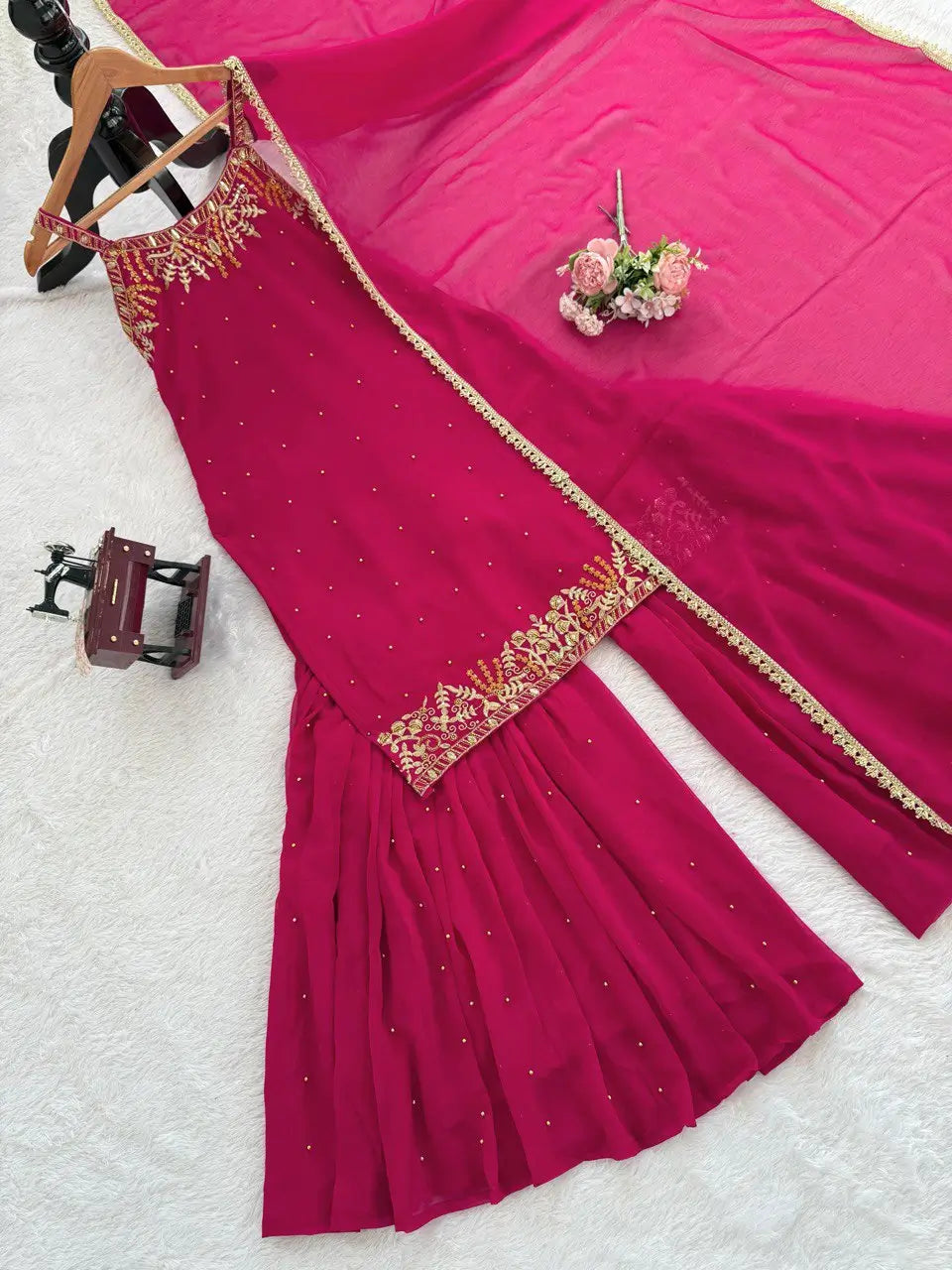 Georgette Embroidered Sharara Set with Dupatta