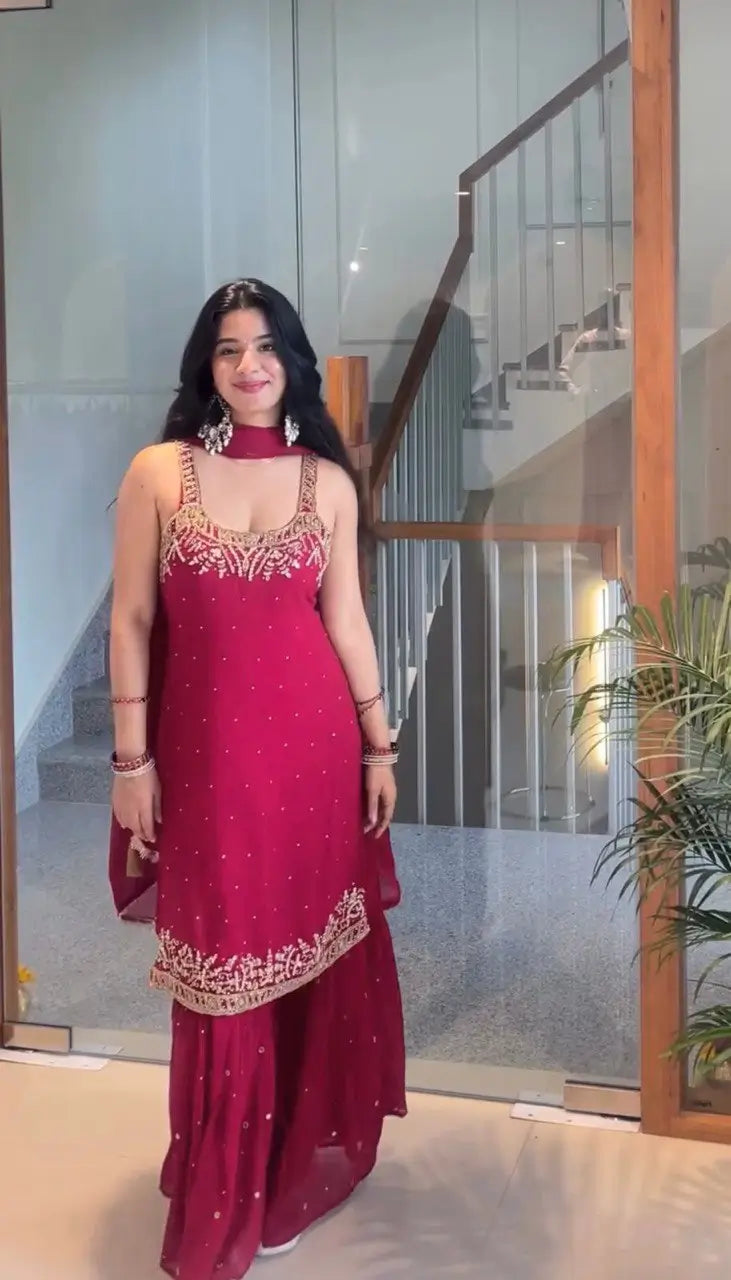 Georgette Embroidered Sharara Set with Dupatta