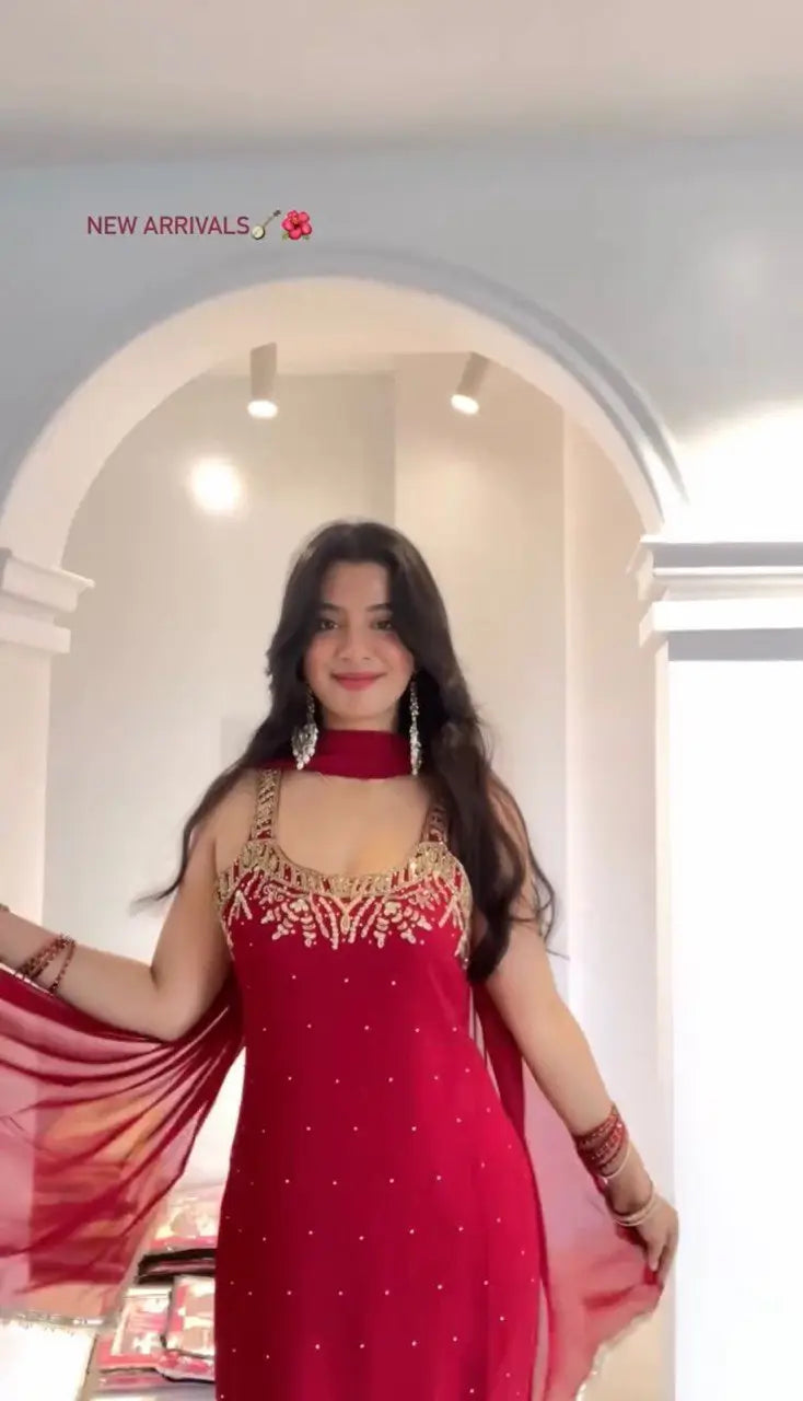 Georgette Embroidered Sharara Set with Dupatta