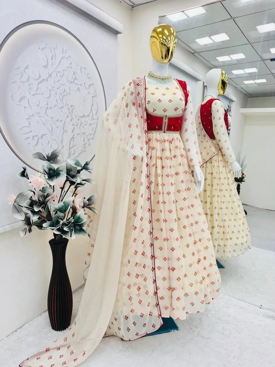 Georgette Gown Set with Embroidered Koti and Dupatta