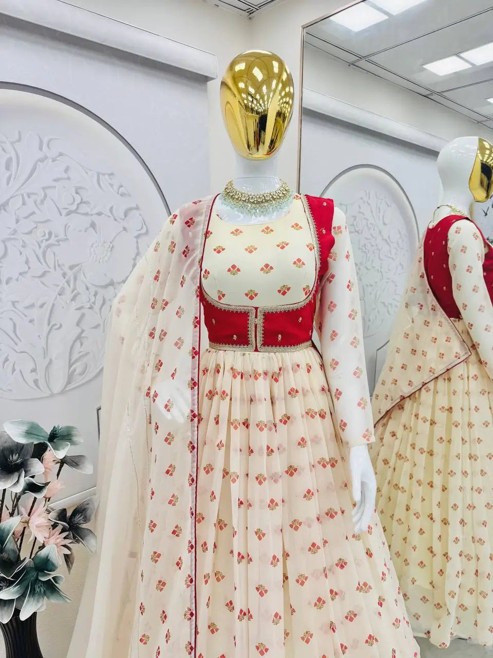 Georgette Gown Set with Embroidered Koti and Dupatta