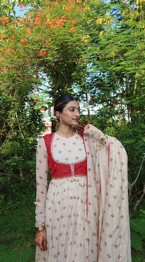 Georgette Gown Set with Embroidered Koti and Dupatta