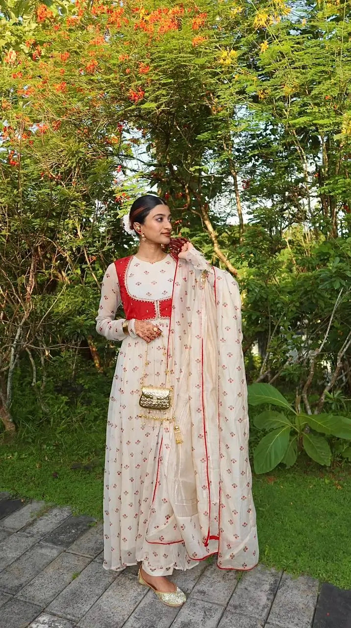 Georgette Gown Set with Embroidered Koti and Dupatta
