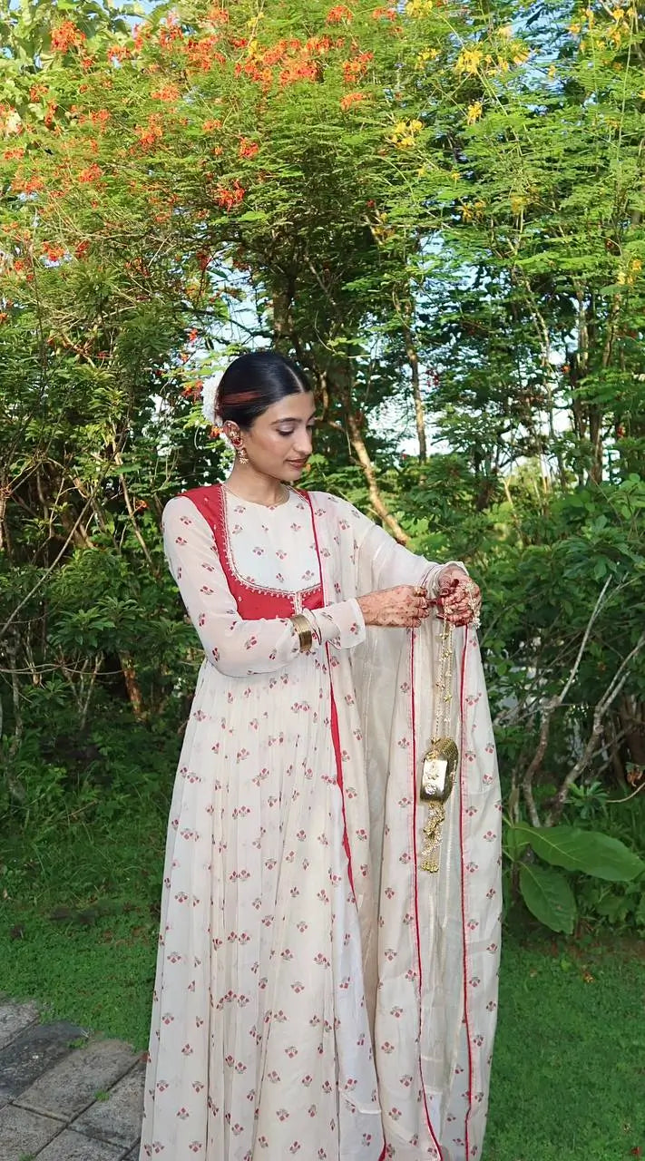 Georgette Gown Set with Embroidered Koti and Dupatta