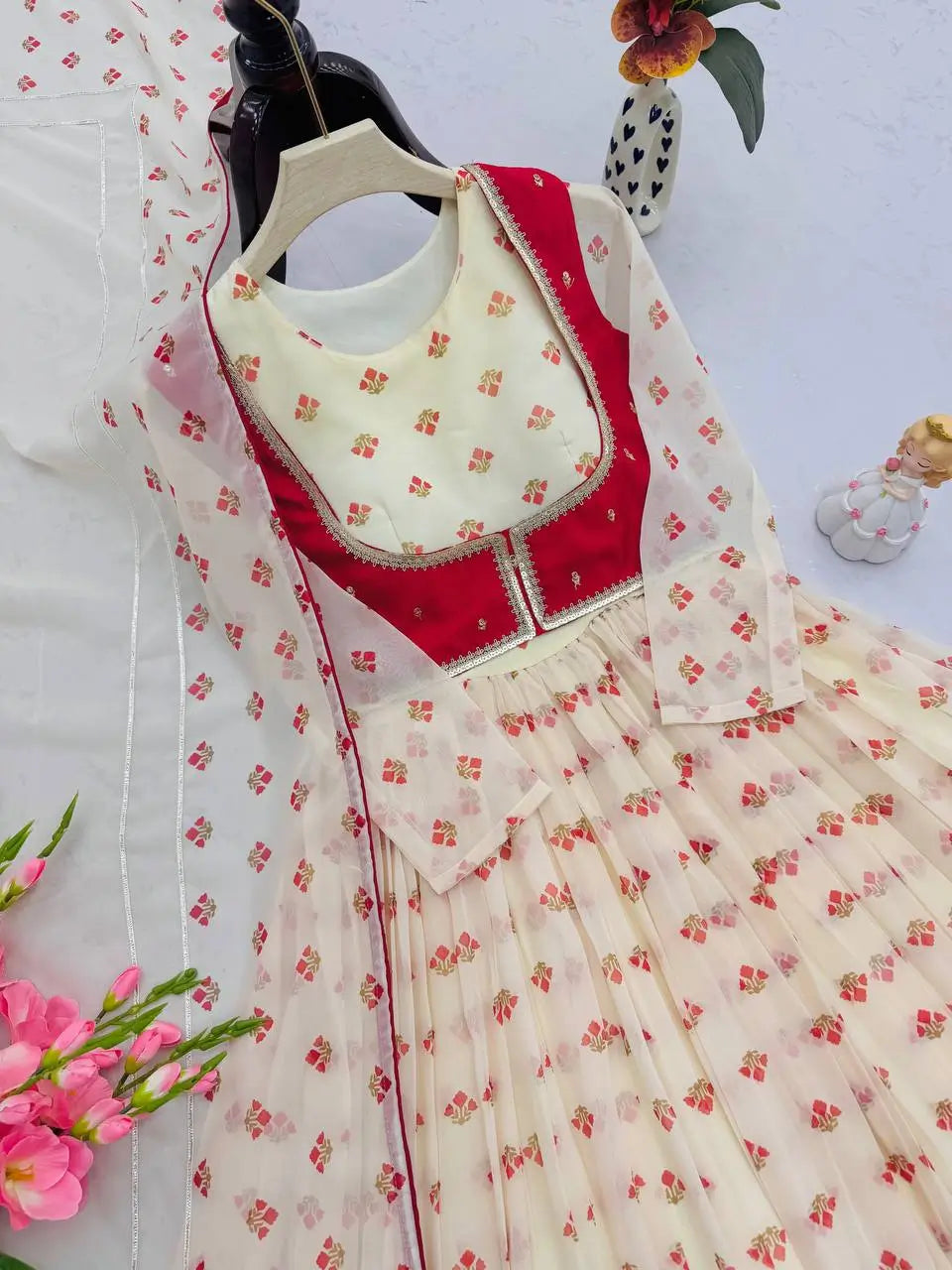 Georgette Gown Set with Embroidered Koti and Dupatta