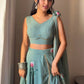 Georgette Handpainted Lehenga Set with Draped Dupatta Blouse