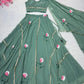 Georgette Handpainted Lehenga Set with Draped Dupatta Blouse