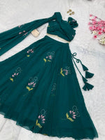 Georgette Handpainted Lehenga Set with Draped Dupatta Blouse