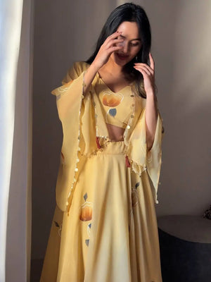 Georgette Handpainted Lehenga Set with Jacket and Blouse