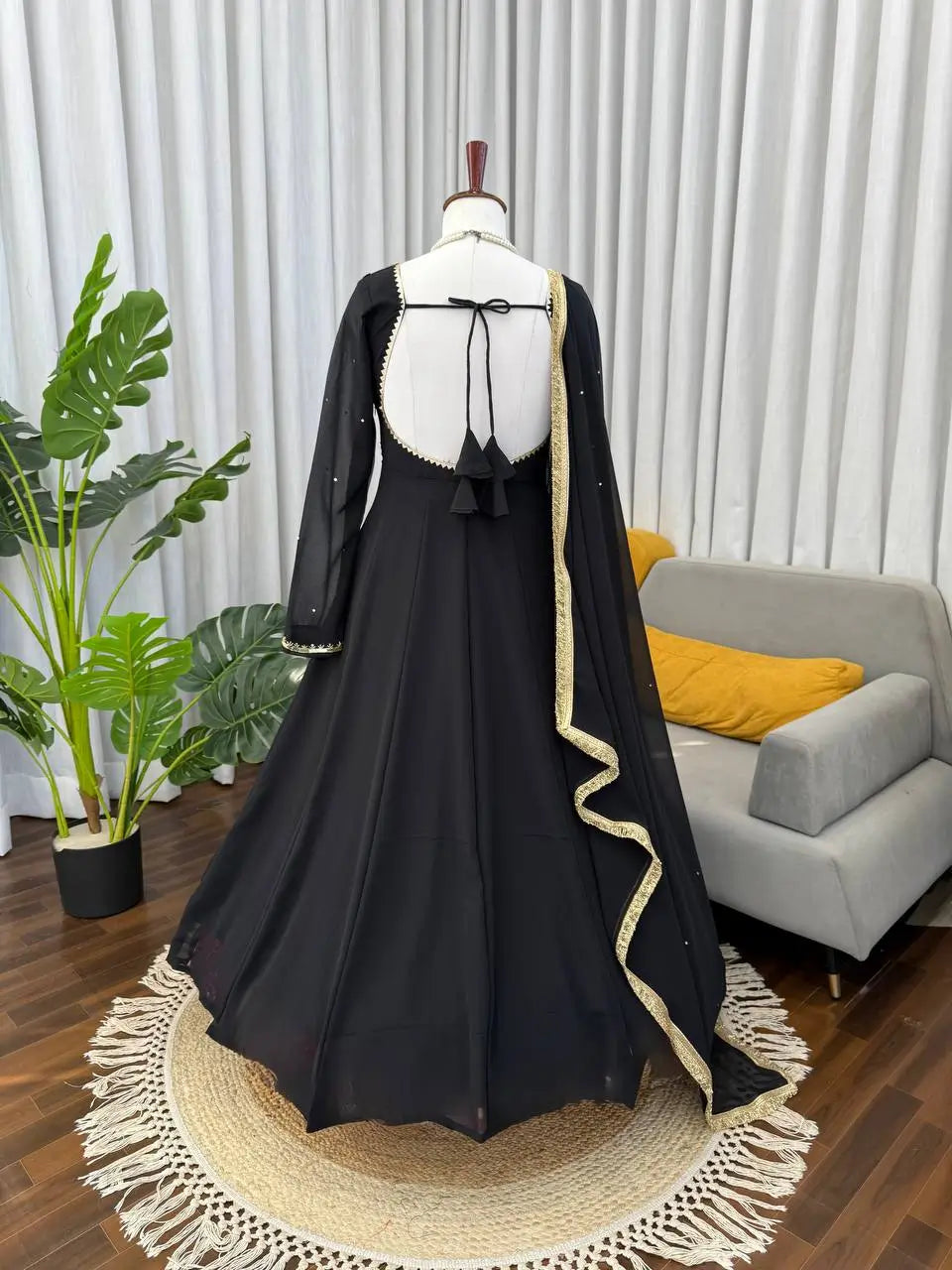 Georgette Handwork Anarkali Set with Pant & Diamond Lace Dupatta | Festive Party Wear