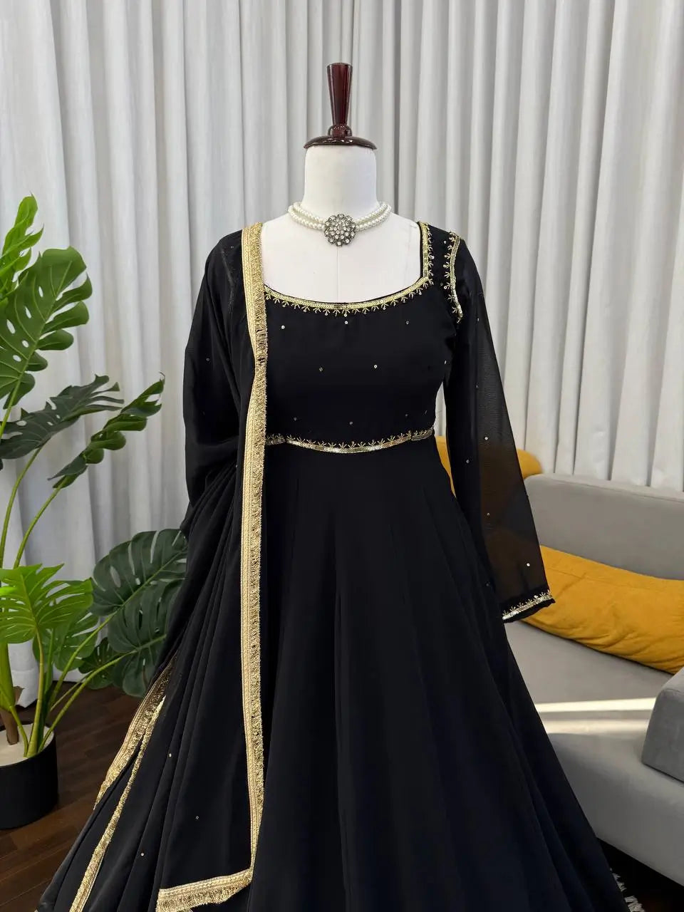 Georgette Handwork Anarkali Set with Pant & Diamond Lace Dupatta | Festive Party Wear