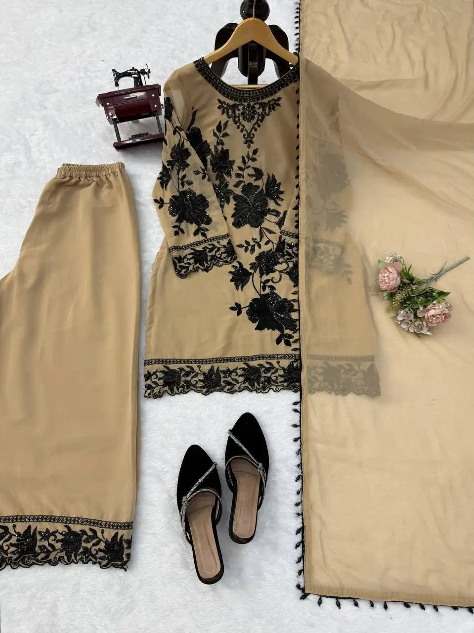 Georgette Kurta Palazzo Set with Cutwork