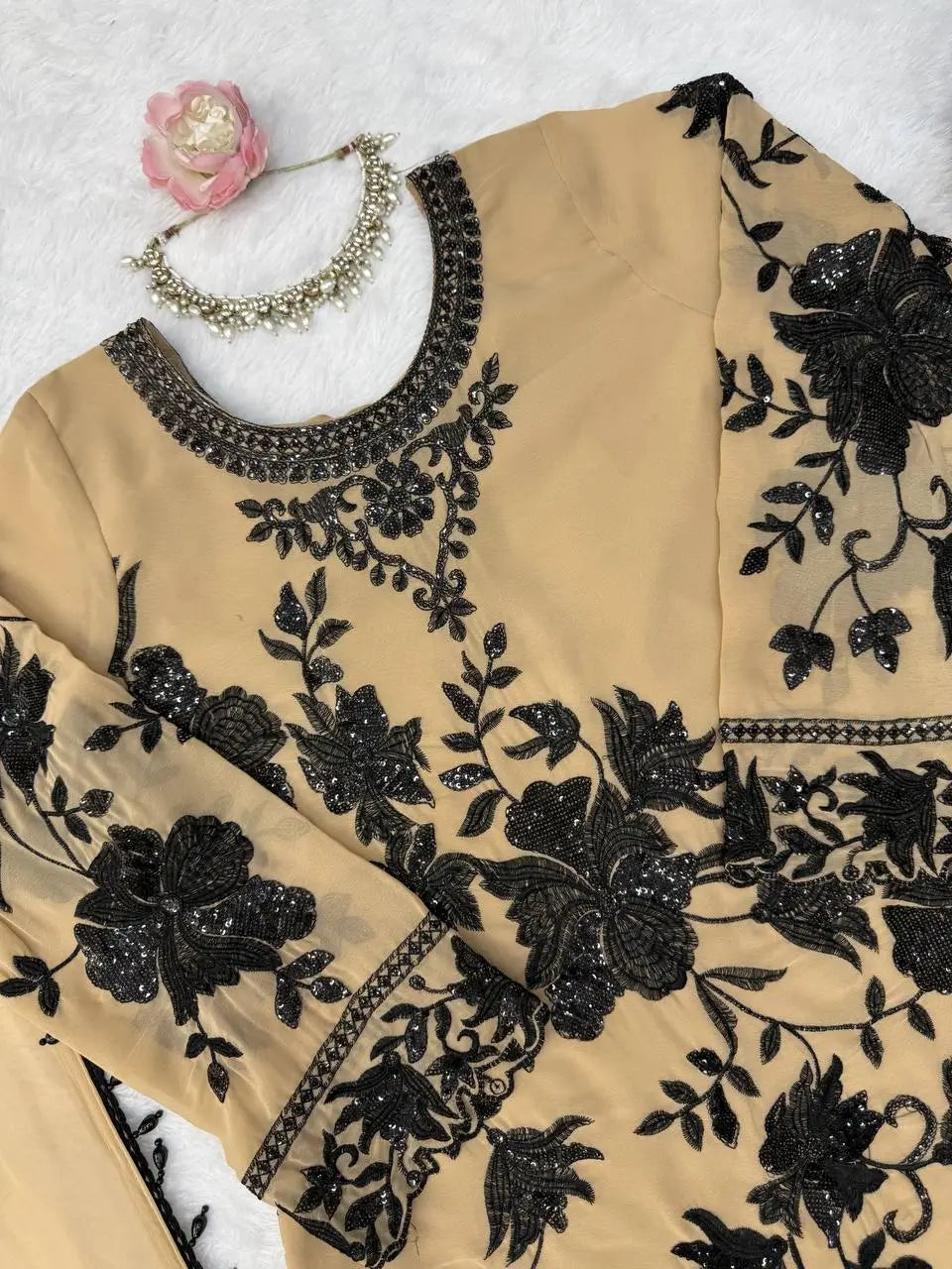Georgette Kurta Palazzo Set with Cutwork