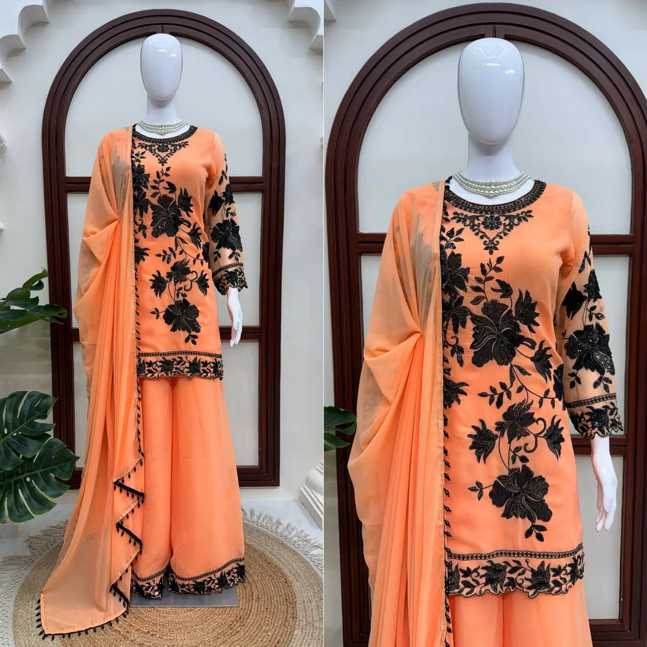 Georgette Kurta Palazzo Set with Cutwork