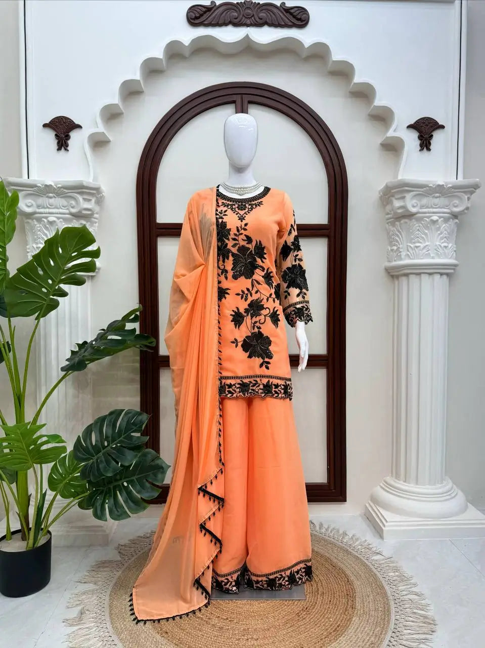 Georgette Kurta Palazzo Set with Cutwork
