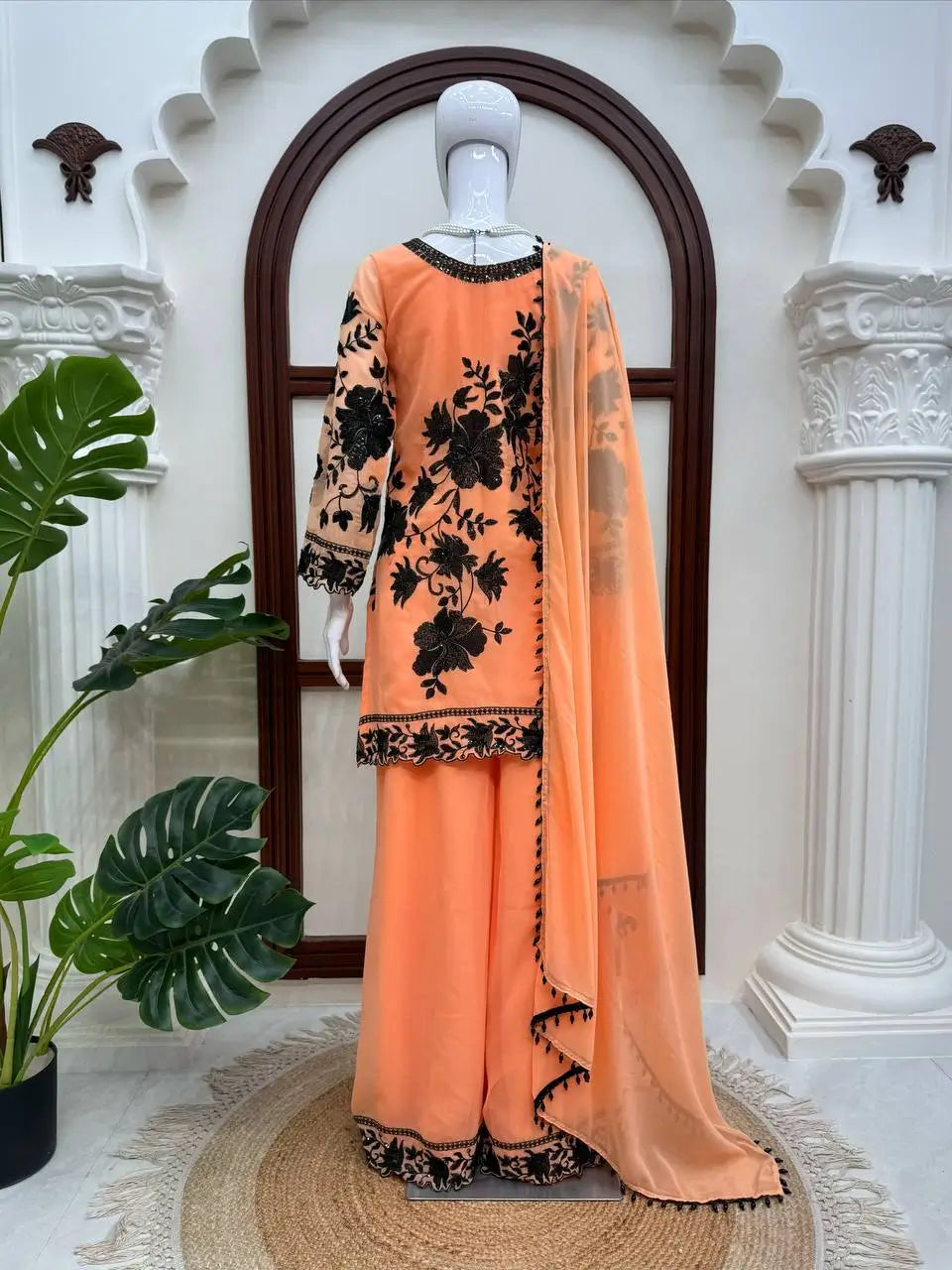 Georgette Kurta Palazzo Set with Cutwork