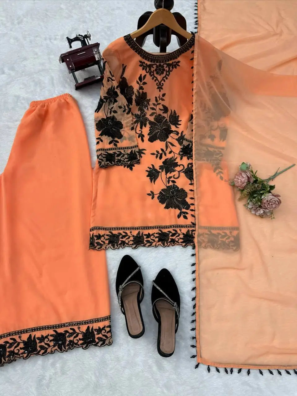 Georgette Kurta Palazzo Set with Cutwork