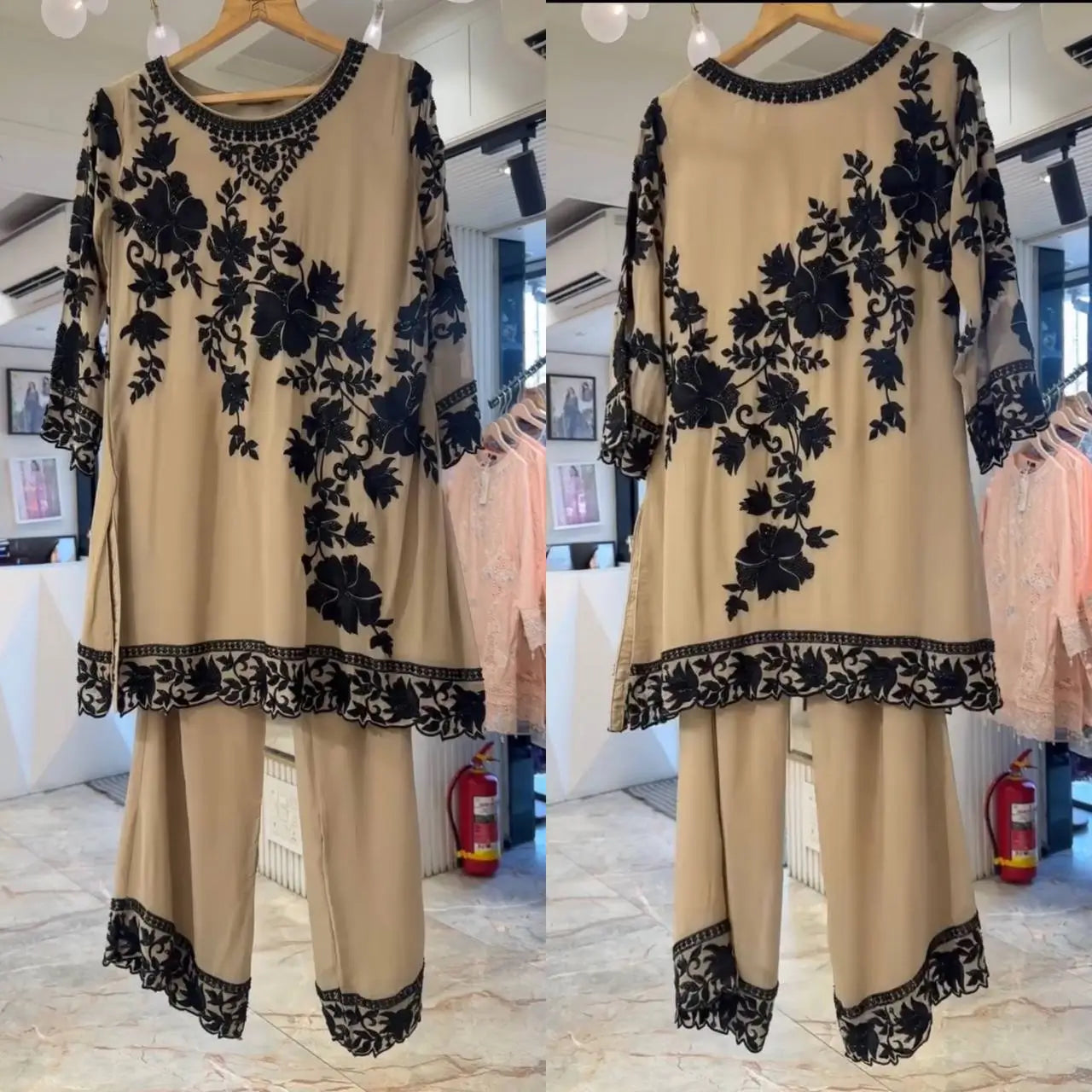 Georgette Kurta Palazzo Set with Cutwork