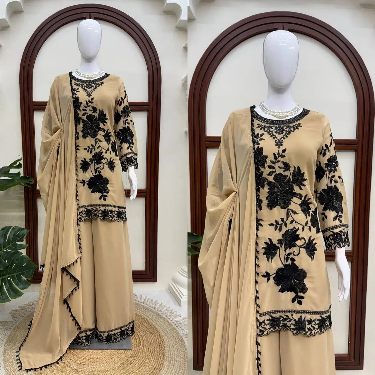 Georgette Kurta Palazzo Set with Cutwork