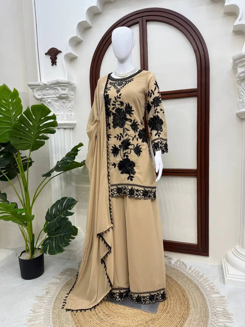 Georgette Kurta Palazzo Set with Cutwork