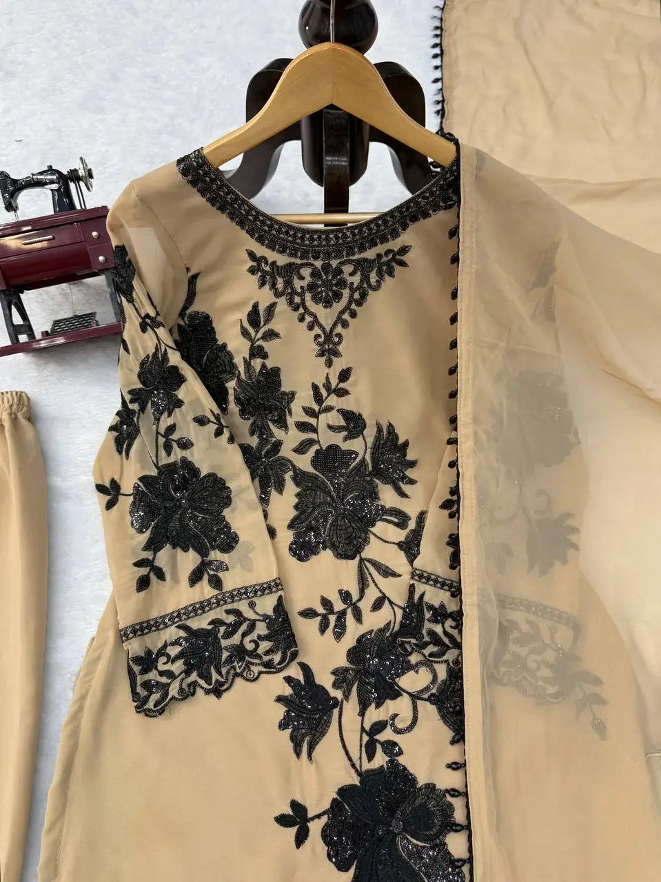 Georgette Kurta Palazzo Set with Cutwork