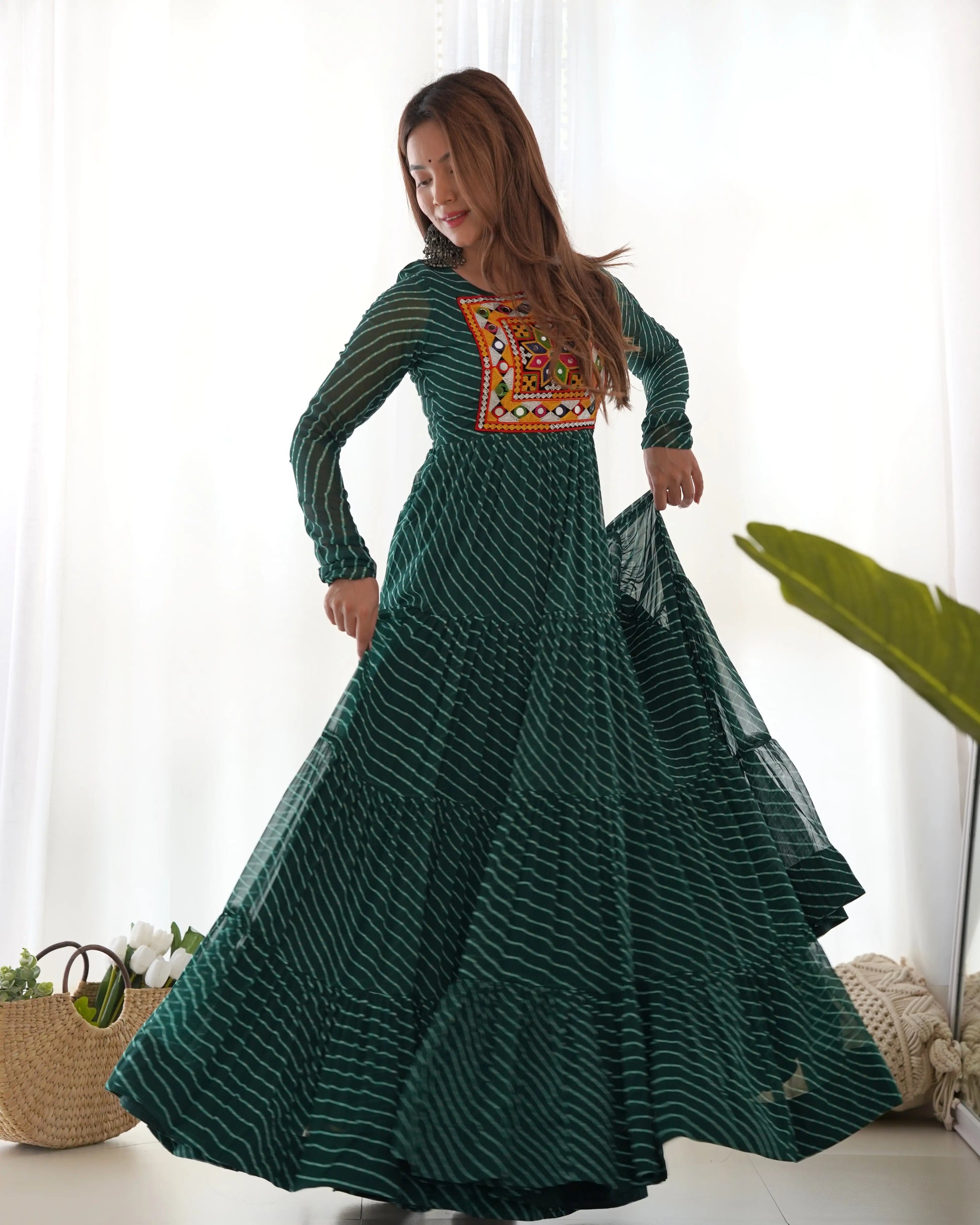 Georgette Laheriya Print Anarkali Gown with Gamthi Work