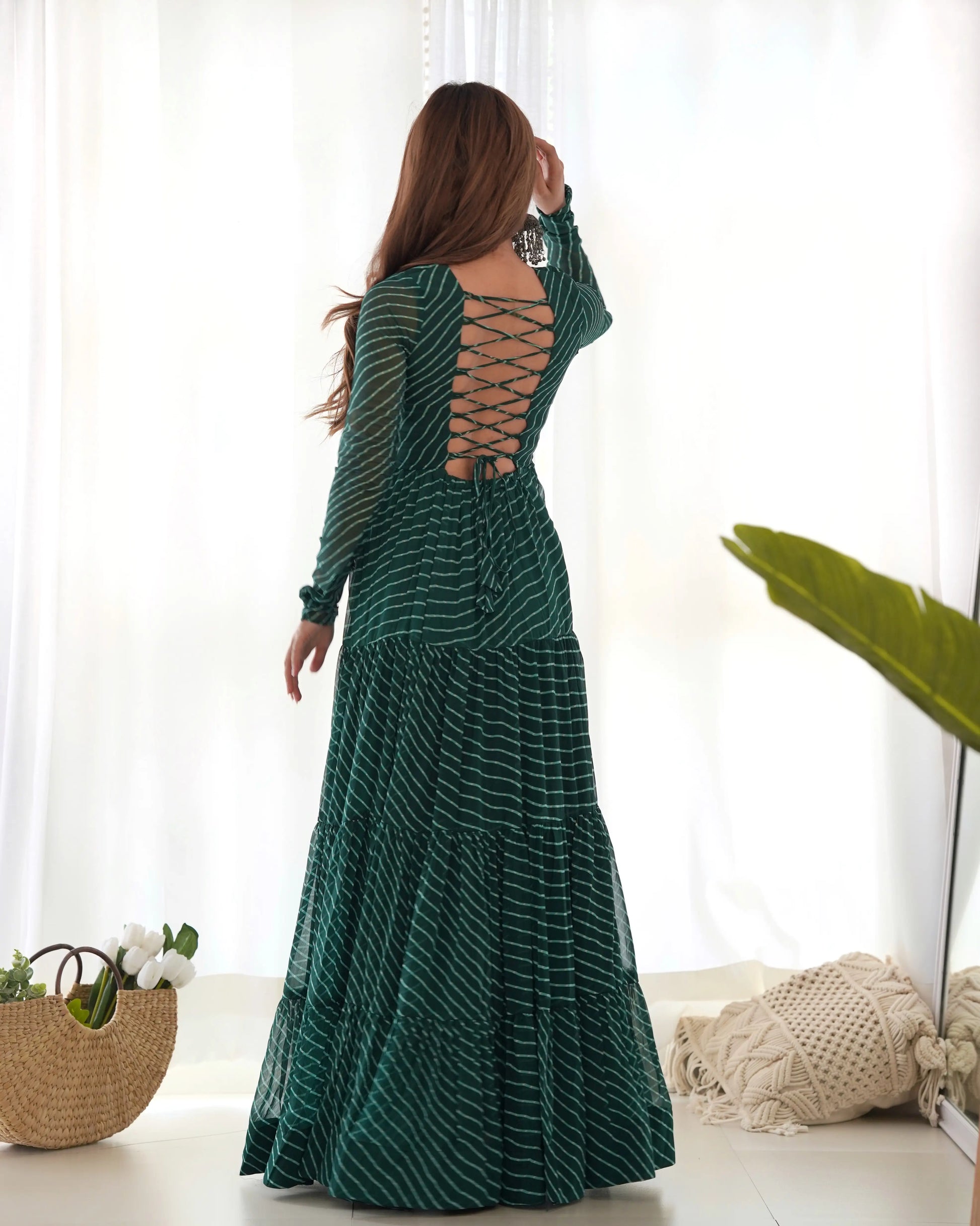 Georgette Laheriya Print Anarkali Gown with Gamthi Work