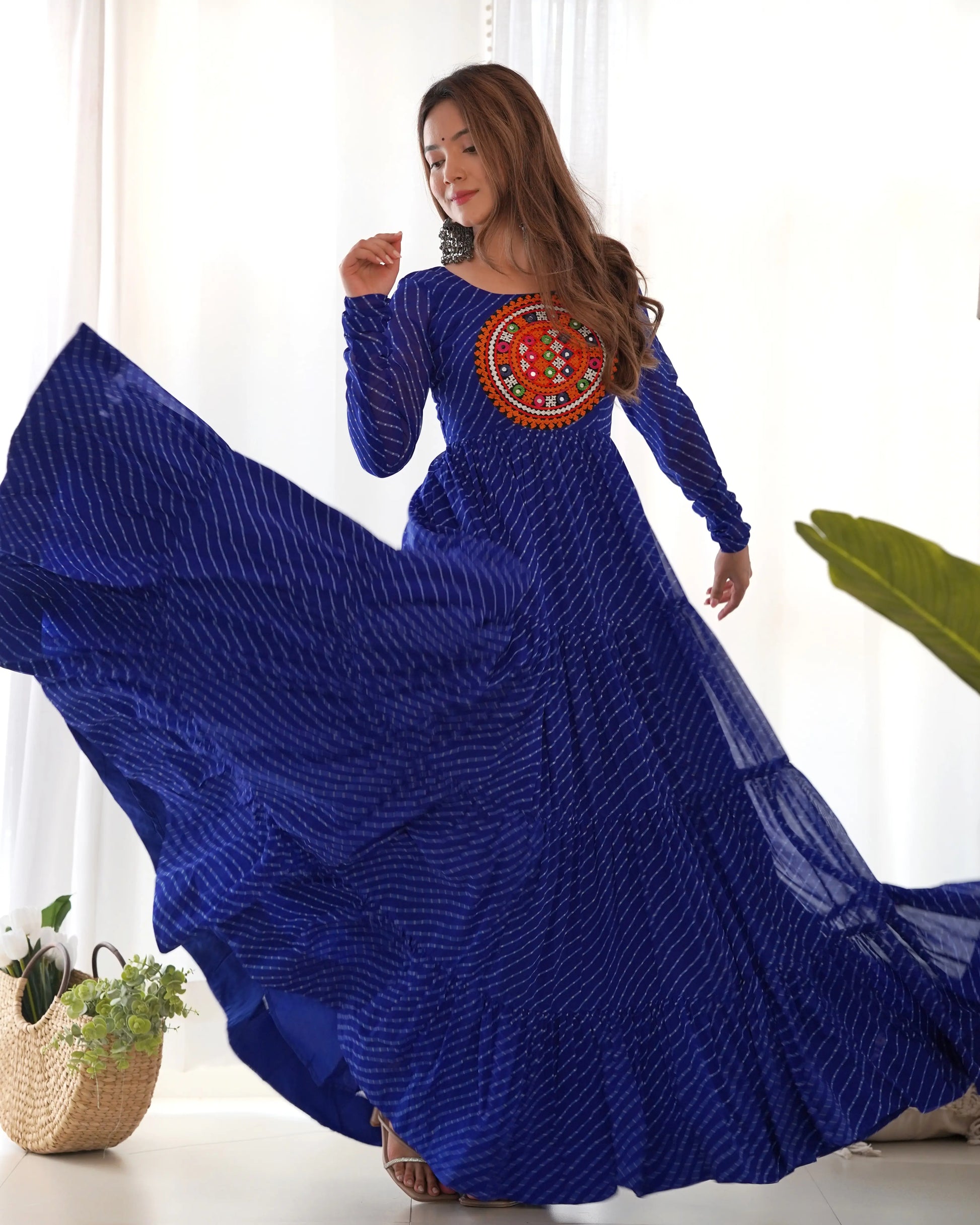 Georgette Laheriya Print Anarkali Gown with Gamthi Work