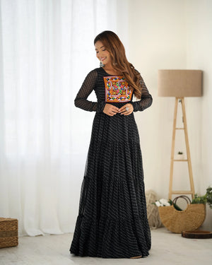 Georgette Laheriya Print Anarkali Gown with Gamthi Work