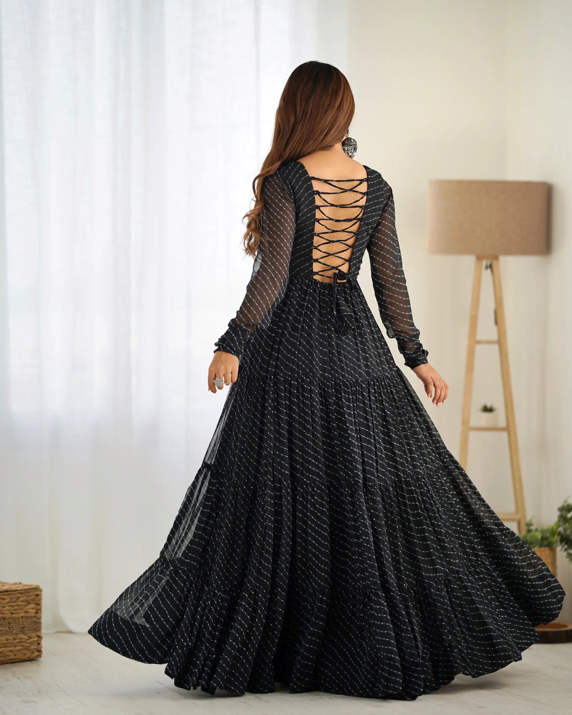 Georgette Laheriya Print Anarkali Gown with Gamthi Work
