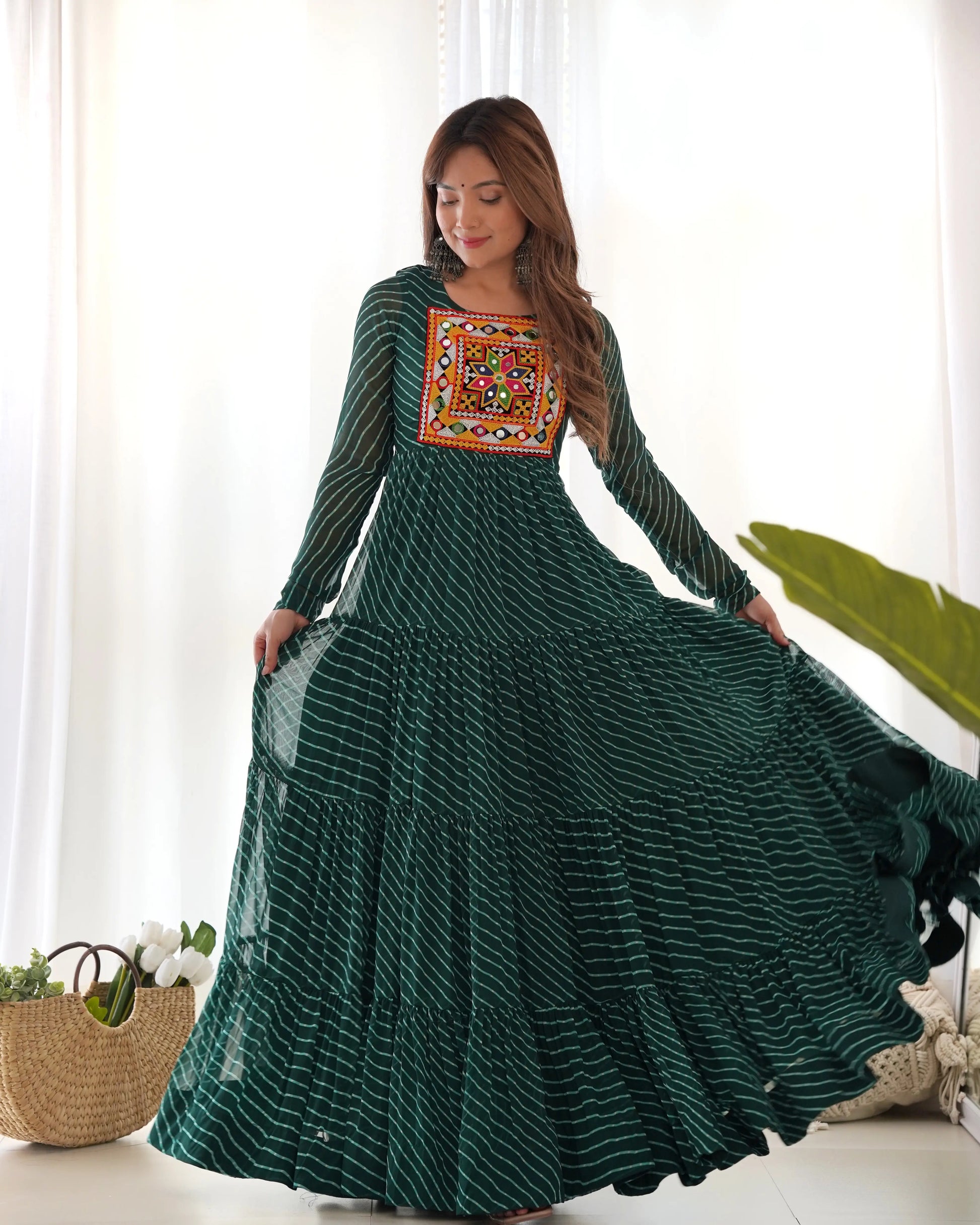 Georgette Laheriya Print Anarkali Gown with Gamthi Work