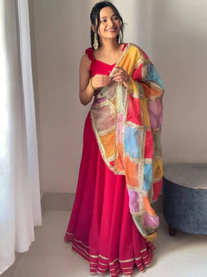 Georgette Lehenga Set with Handcrafted Blouse and Organza Dupatta