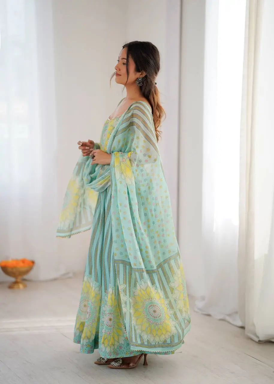 Georgette Lehriya Print Anarkali Set