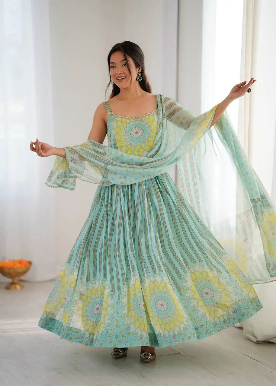 Georgette Lehriya Print Anarkali Set