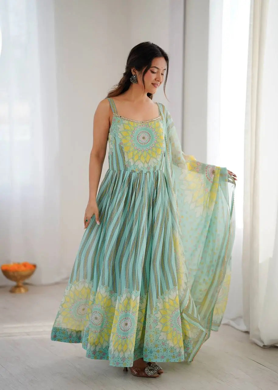 Georgette Lehriya Print Anarkali Set