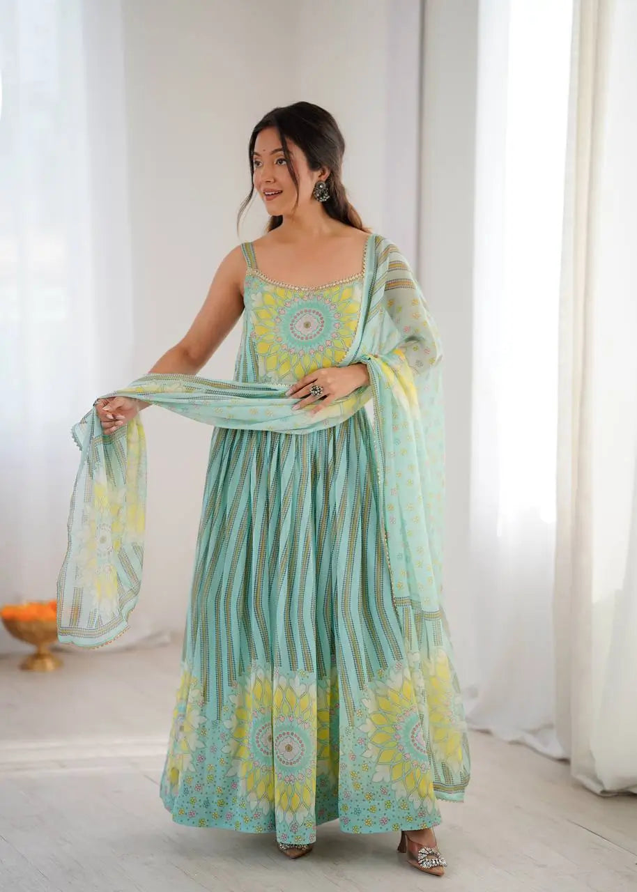 Georgette Lehriya Print Anarkali Set