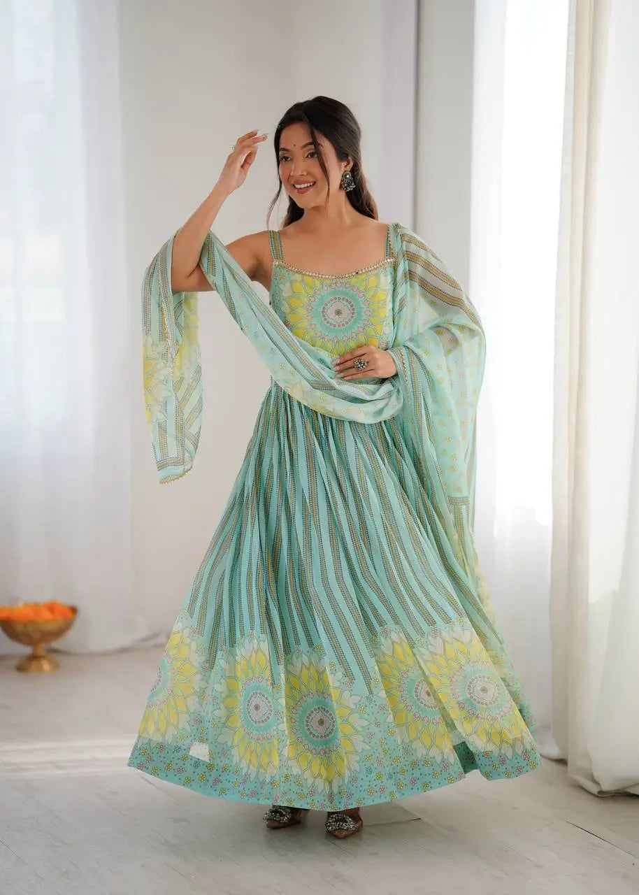 Georgette Lehriya Print Anarkali Set