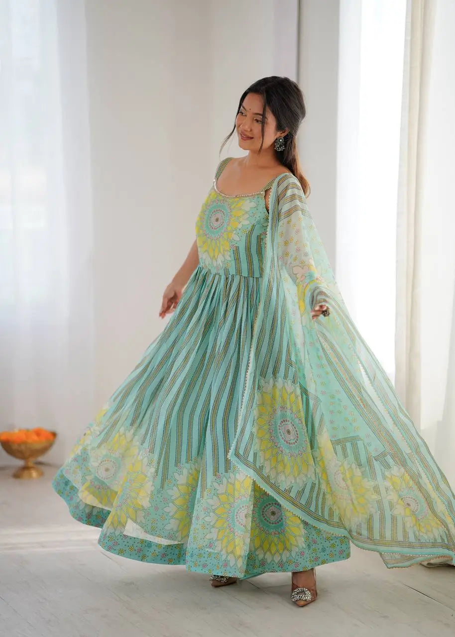 Georgette Lehriya Print Anarkali Set