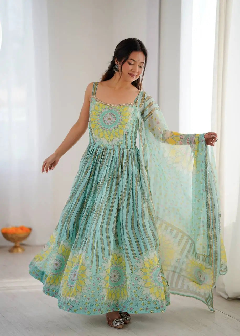 Georgette Lehriya Print Anarkali Set