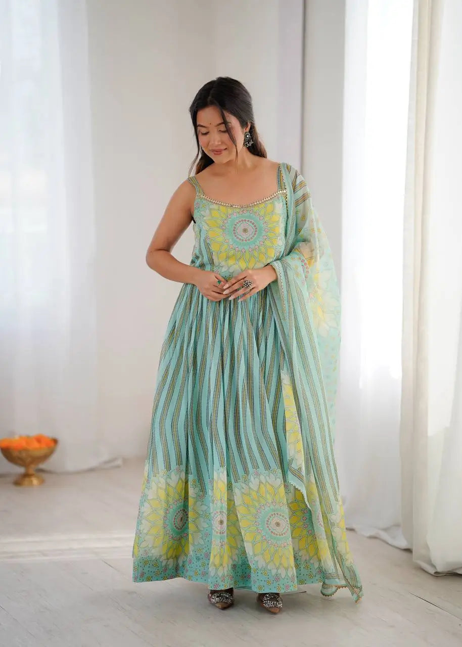 Georgette Lehriya Print Anarkali Set