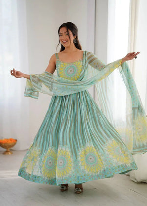 Georgette Lehriya Print Anarkali Set