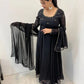 Georgette Mirror Work Gown Set with Dupatta