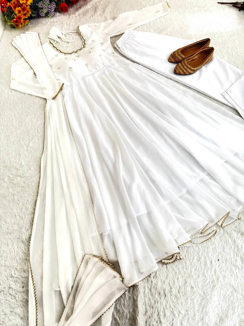 Georgette Mirror Work Gown Set with Dupatta