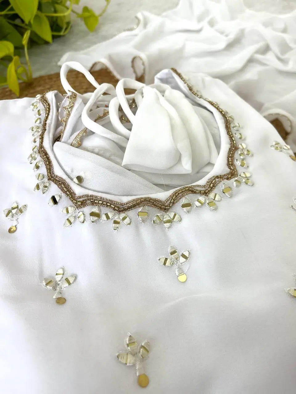 Georgette Mirror Work Gown Set with Dupatta