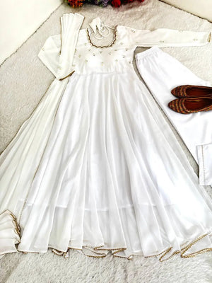 Georgette Mirror Work Gown Set with Dupatta