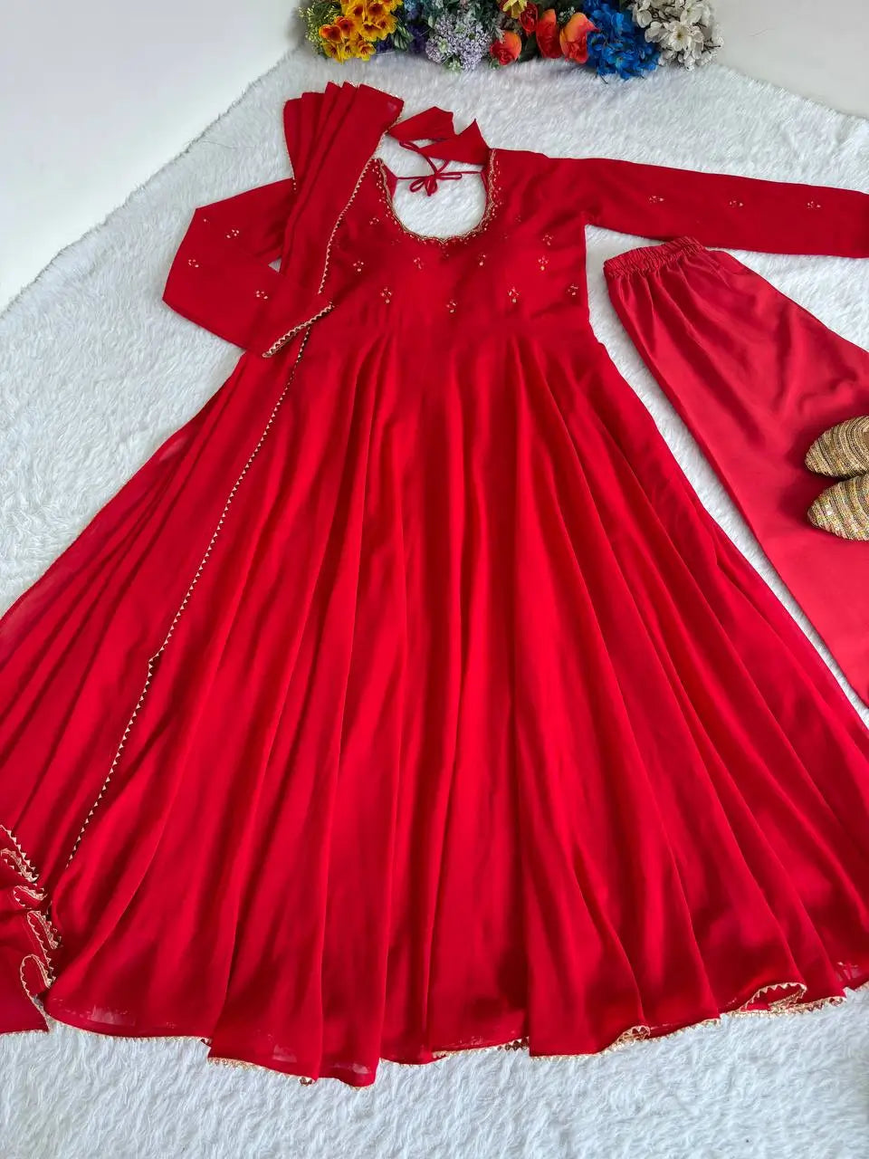 Georgette Mirror Work Gown Set with Dupatta