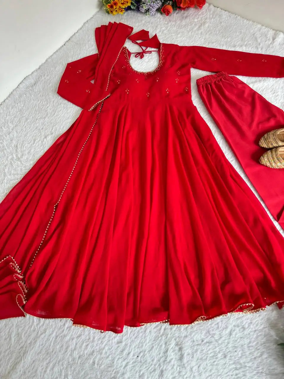 Georgette Mirror Work Gown Set with Dupatta
