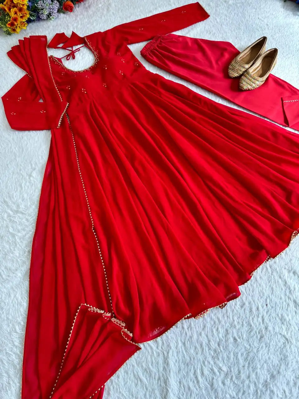 Georgette Mirror Work Gown Set with Dupatta