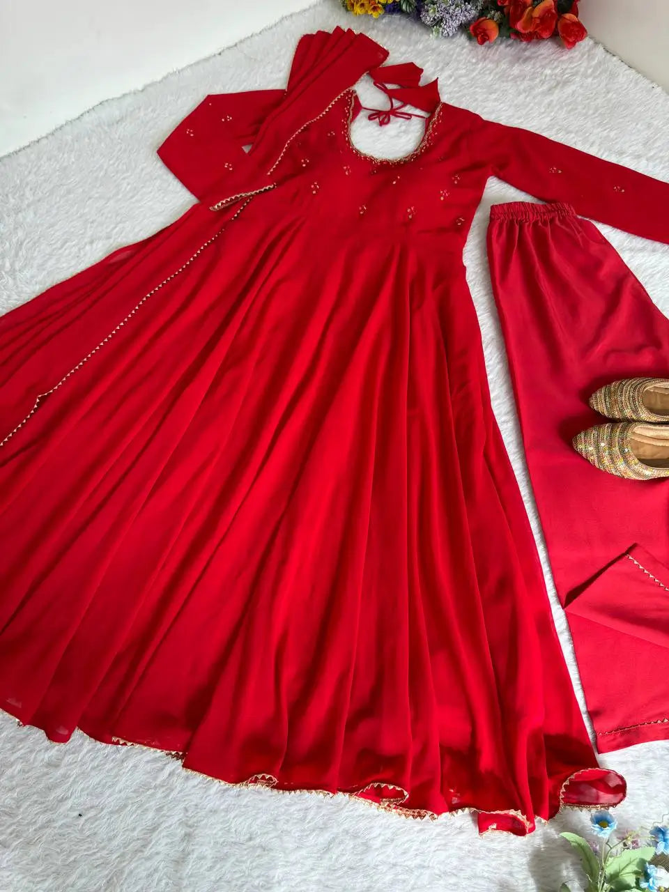 Georgette Mirror Work Gown Set with Dupatta